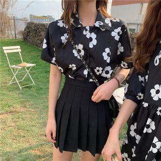 Flower Print Short-sleeve Shirt Black - One Size