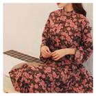Floral Print Pleated-hem Dress With Sash