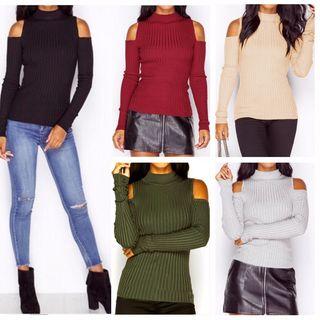 Mock Neck Cut Out Shoulder Long Sleeve Knit Top