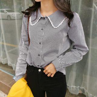Laced Bertha-collar Stripe Blouse