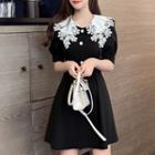Puff-sleeve Lace Collared Dress