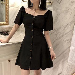 Square-neck Short-sleeve Slim-fit Dress