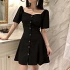 Square-neck Short-sleeve Slim-fit Dress