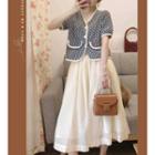 Short-sleeve Single-breasted Jacket / Midi A-line Skirt