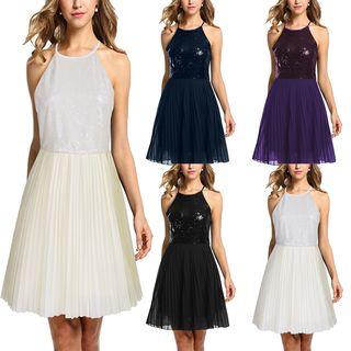 Sequined Pleated Party Dress