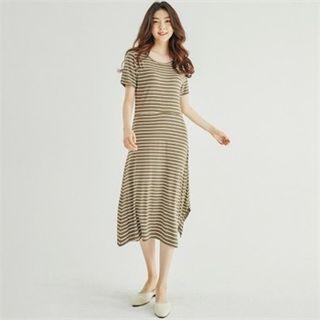 Slit-hem Stripe Flared Long Dress