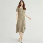 Slit-hem Stripe Flared Long Dress