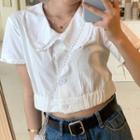 Short-sleeve Collared Button-up Cropped Blouse