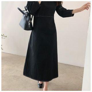 Round-neck Stitched A-line Dress One Size