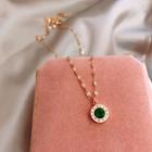 Rhinestone Accent Roman Numerals Ring Necklace Green - One Size