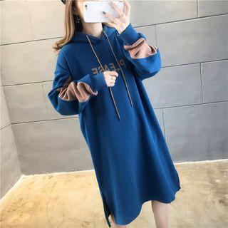 Lettering Color Panel Midi Hoodie Dress