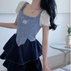 Color Block Layered Mini A-line Dress