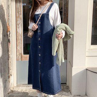 Plus Size Button-up Maxi Denim Overall Dress