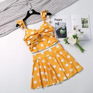 Set: Knotted Polka Dot Swim Top + Swim Skirt