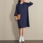 Long-sleeve Striped Hoodie A-line Dress