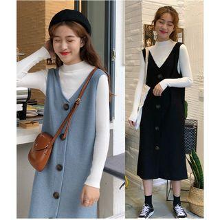 Sleeveless Midi Knit Dress / Mock-neck Knit Top