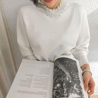 Faux-pearl Trim Mockneck Sweater