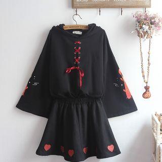 Lace Up Hoodie / Mini A-line Skirt / Set