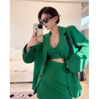 Plain Blazer / Cropped Camisole Top / Mini A-line Skirt