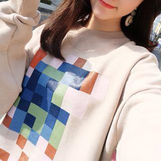 Color-block Crewneck Printed Pullover