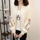 Long-sleeve Embroidery Zip Cardigan