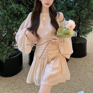 Plain Cold-shoulder Blouse / Skort