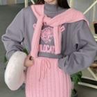 Mock-neck Lettering Sweatshirt / Knit Midi Pencil Skirt / Shawl