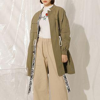 Lettering Strap Drawstring Waist Utility Jacket