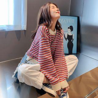 Striped Loose-fit Crop Sweater