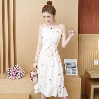 Ruffle Trim Tie Waist Spaghetti Strap Dress