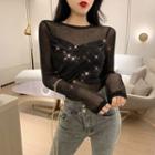Glitter Mock Two-piece Mesh Top