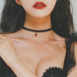 Heart Pendant Lace Choker As Shown In Figure - One Size