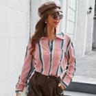 Striped Color-block Long-sleeve Blouse