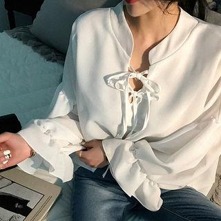 Lace-up Puff-sleeve Oversized Blouse