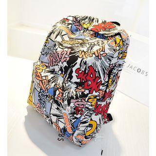 Printed Canvas Backpack White - One Size
