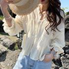 Cinched Button-up Blouse Light Beige - One Size