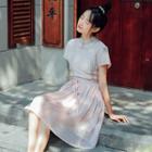 Set: Traditional Chinese Elbow-sleeve Top + A-line Skirt