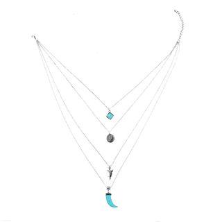 Turquoise Pendant Layered Necklace 1420 - Silver - One Size