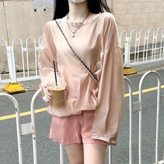 Long-sleeve Plain Shirt Top - Mauve - One Size