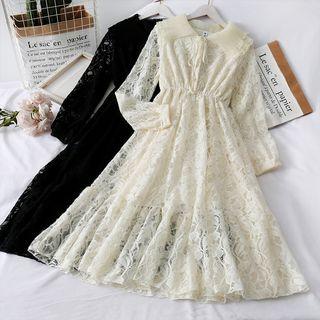 Tie-neckline Lace Shirtdress