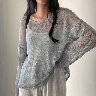 Round-neck Plain Knit Oversize Top