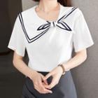 Asymmetrical Short-sleeve Sailor Collar Shirt
