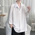 3/4-sleeve Plain Shirt / Straight Leg Dress Pants / Set