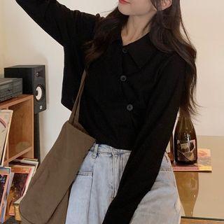 Long-sleeve Diagonal Button Top