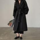 Long Sleeve Plain Woolen Coat Black - One Size