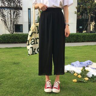 Band Waist Chiffon Wide Leg Pants