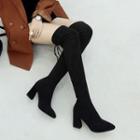 Pointed Chunky Heel Over-the Knee Boots