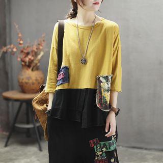 Appliqued 3/4-sleeve T-shirt