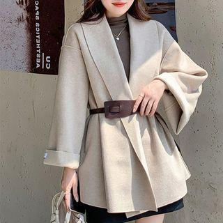 Open-front Faux-suede Jacket With Belt