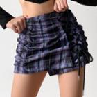 Lace-up Plaid Mini Fitted Skirt